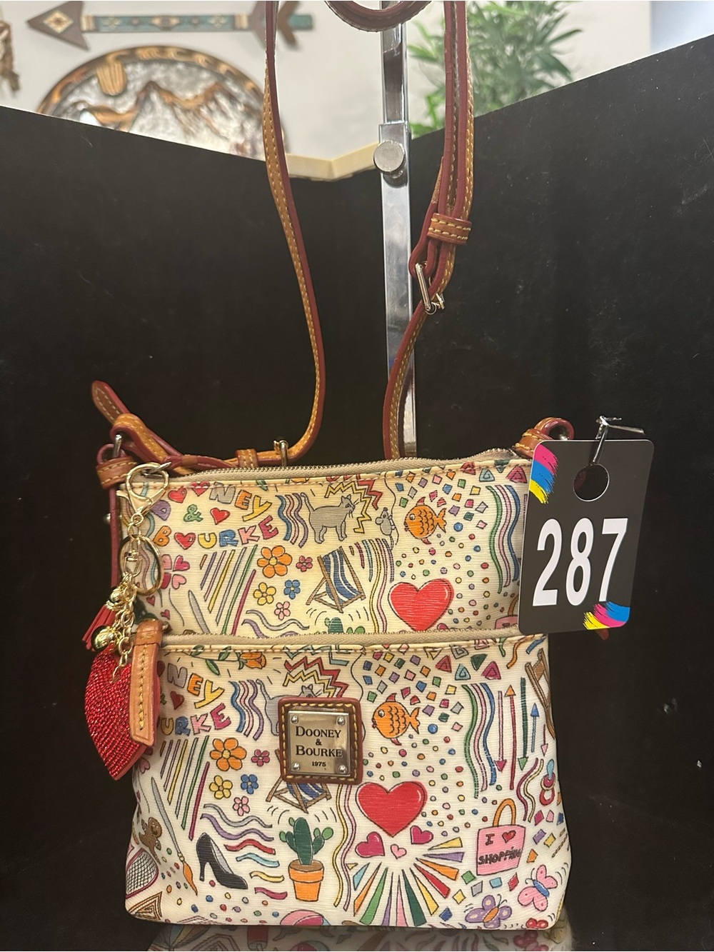 Dooney & Bourke #287  Y2K Whimsey Graffiti Cream Multi-Color Crossbody Bag